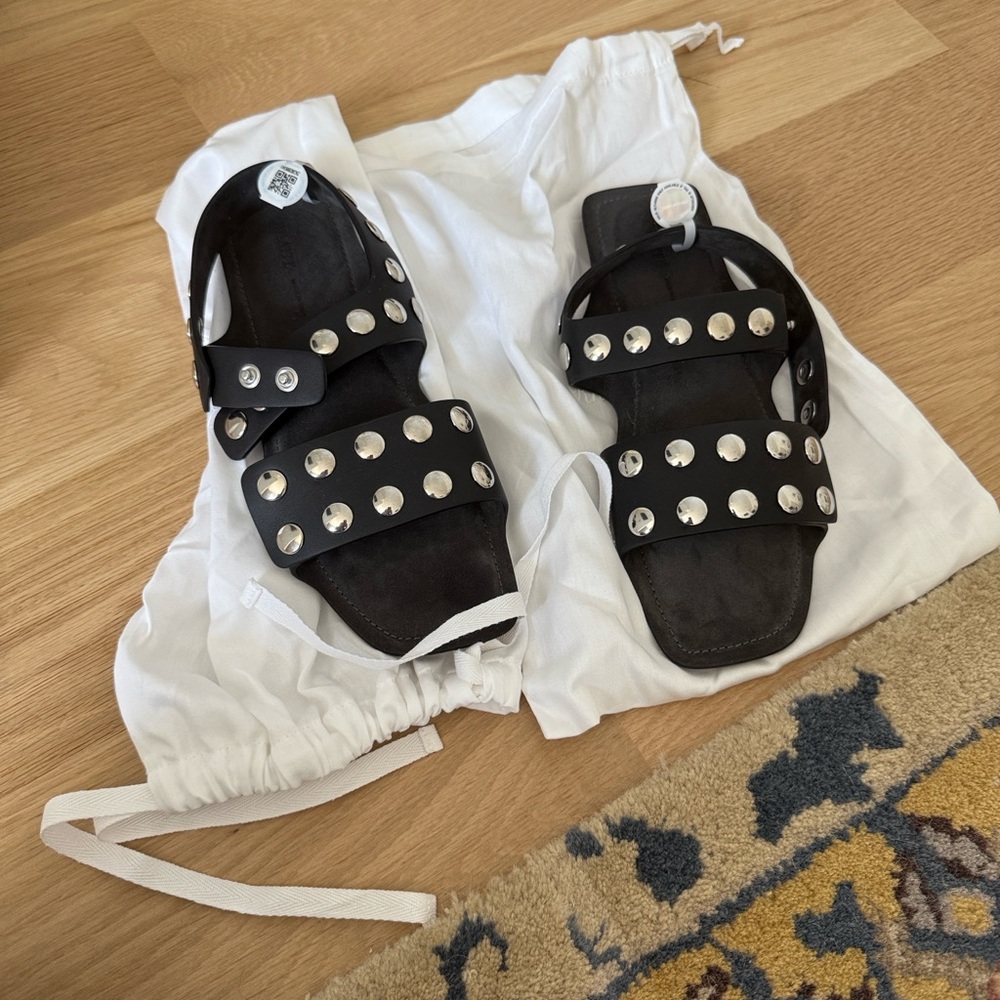 KHAITE Black Sandals with Silver Accents